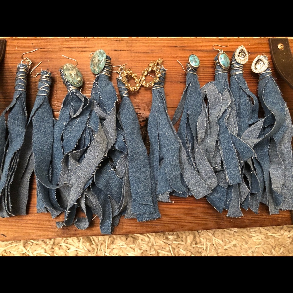 Denim Blue Jean Earrings with Bling Embellishments